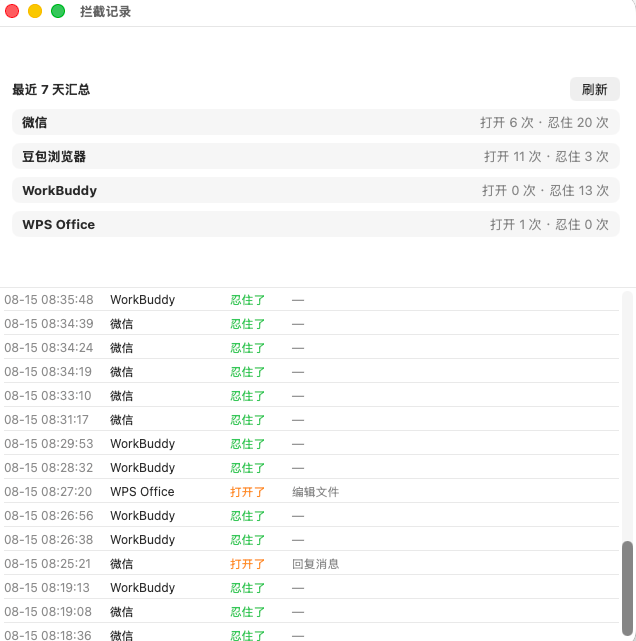 每一次拦截,都有留档 拦截记录